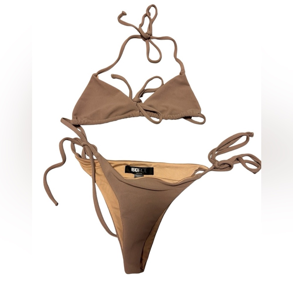 Beach Riot size M neutral Ribbed Bikini Set Tie Set - EUC